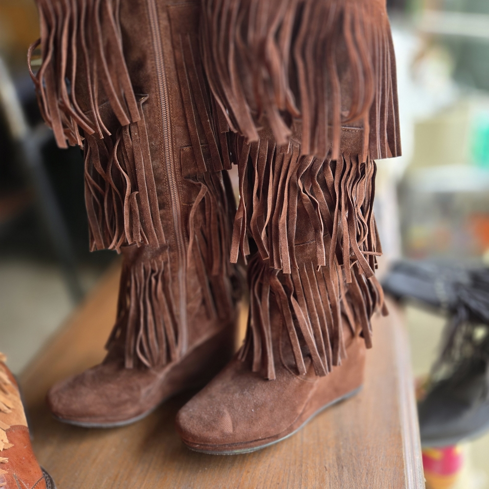 Mudd Brown Fringe Wedge Boots